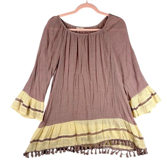 Indigo Soul Lavender and Cream Boho Tunic Shirt or Dress W/ Fringe XL - Picture 4 of 9